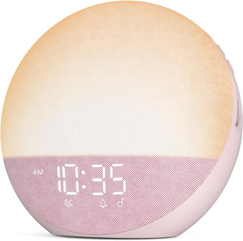Odokee Sunrise Alarm Clock White Noise Machine: Natural Wake Up Light - Dimmable Clock with Bluetooth Speaker for Bedroom - 25 Sleep Sounds for Baby Adults Kids Sakura Pink - Image 1